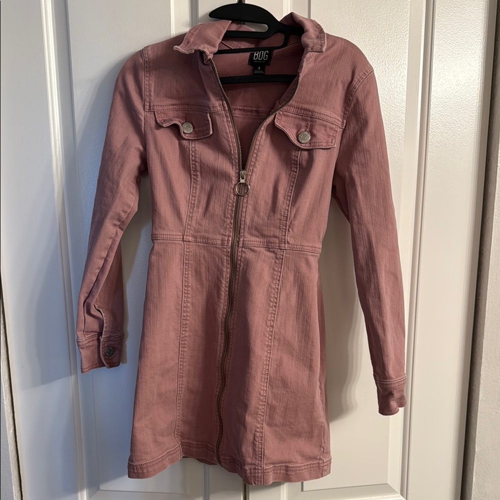 BDG Pink Denim Zip Up Jacket Dress